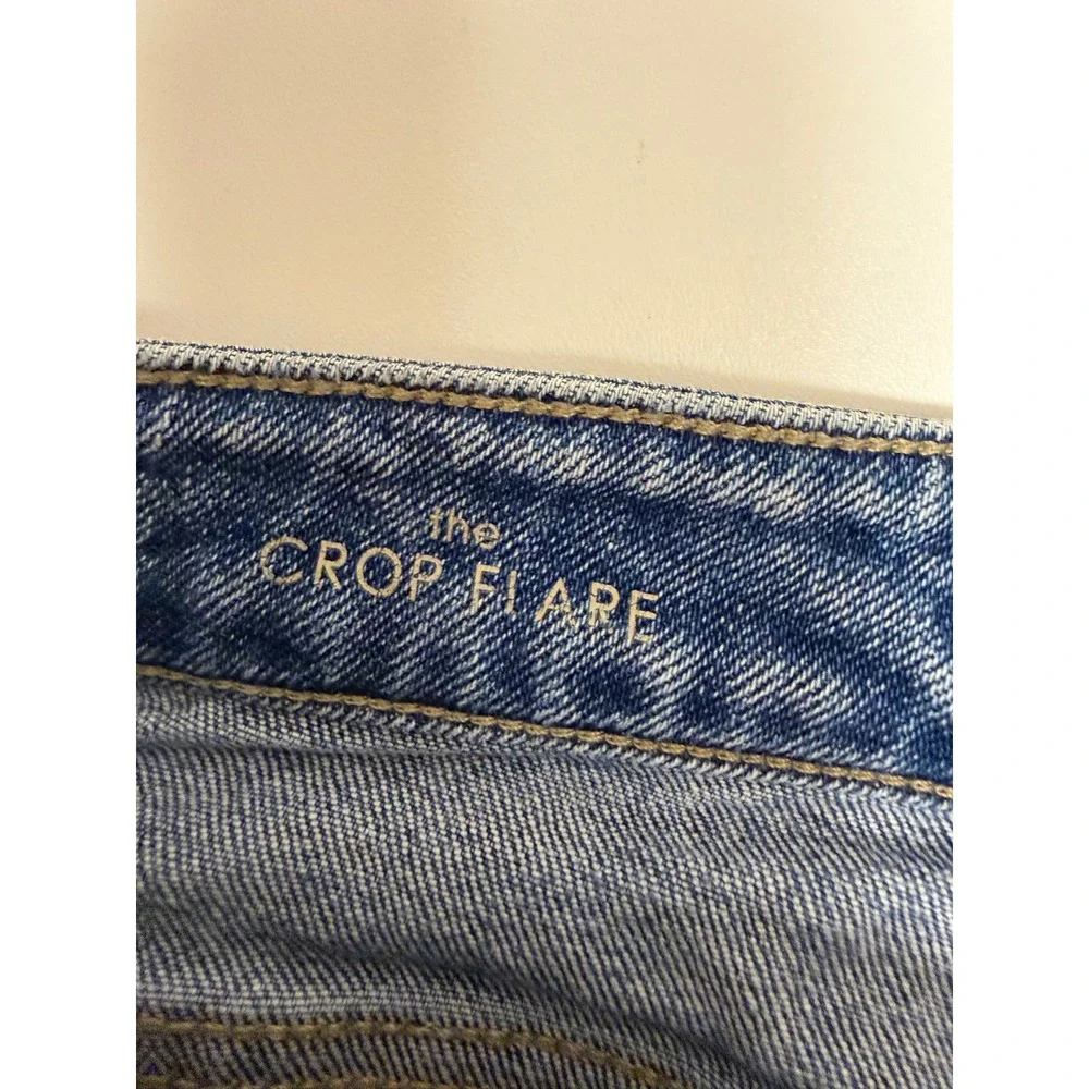 Liverpool‎ Womens 4/27 Blue Crop Flare Raw Step Hem Stretch Denim Jeans